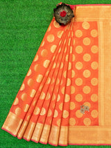 Banarasi Semi Silk Saree With Antique Zari Buta Weaving-Orange