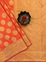 Banarasi Semi Silk Saree With Antique Zari Buta Weaving-Orange