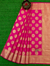 Banarasi Semi Silk Saree With Antique Zari Buta Weaving-Pink