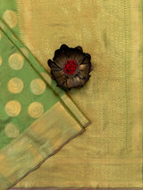 Banarasi Semi Silk Saree With Antique Zari Buta Weaving-Green