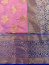 Banarasi Semi Silk Saree With Contrast Floral Buti Weaving Border-Baby Pink