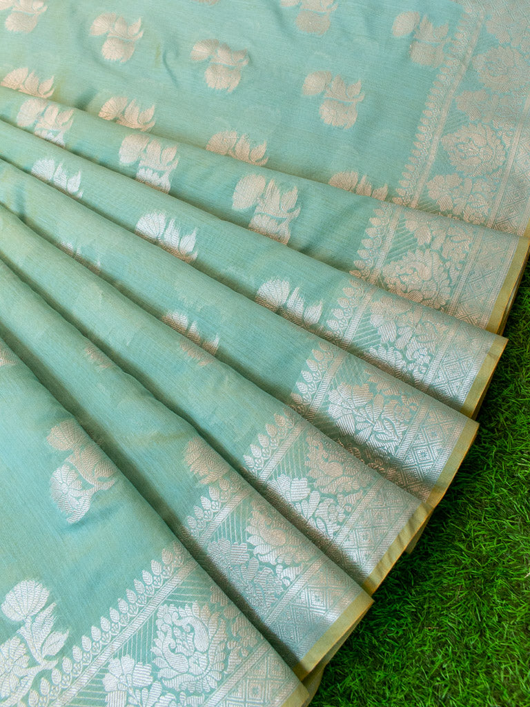 Banarasi Soft Cotton Saree Silver Zari Weaving-Blue