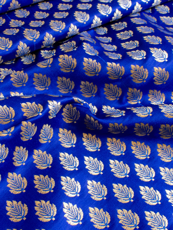 Banarasi Brocade Zari Buti Weaving Fabric-Royal Blue