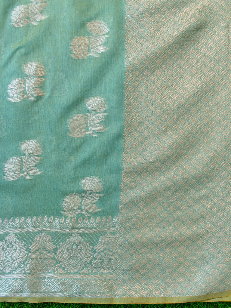 Banarasi Soft Cotton Saree Silver Zari Weaving-Blue
