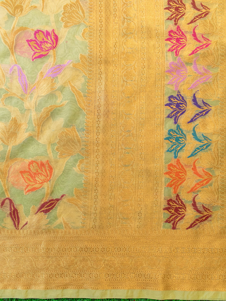 Banarasi Organza Saree With Zari & Resham Floral Weaving-Yellow