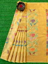 Banarasi Organza Saree With Zari & Resham Floral Weaving-Yellow