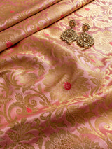 Banarasi Brocade Zari & Meena Buti Weaving Fabric-Peach