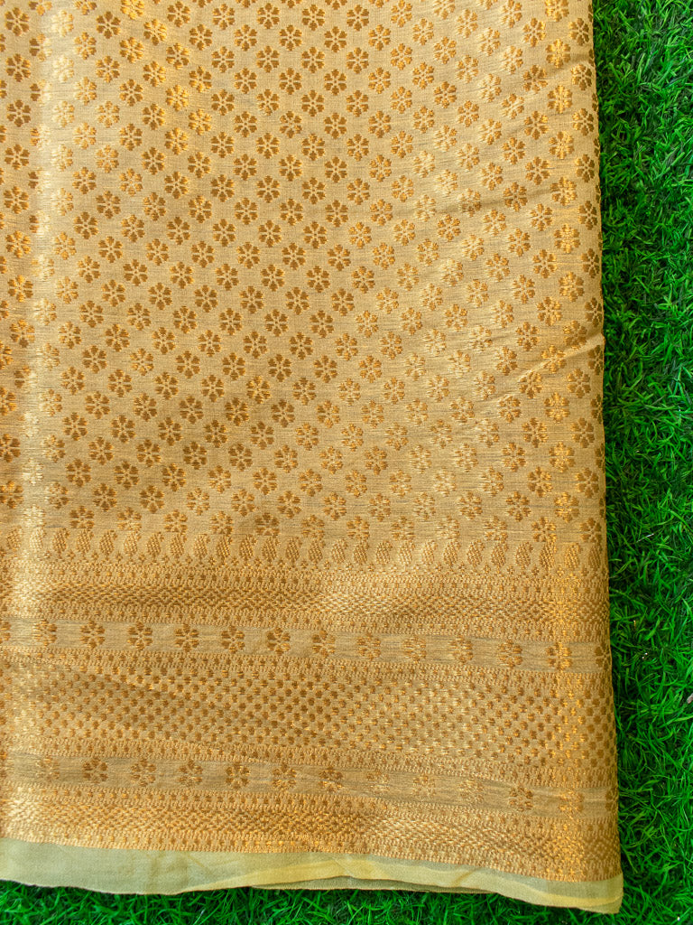 Banarasi Organza Saree With Zari & Resham Floral Weaving-Yellow