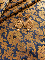 Banarasi Brocade Zari & Meena Buti Weaving Fabric-Blue