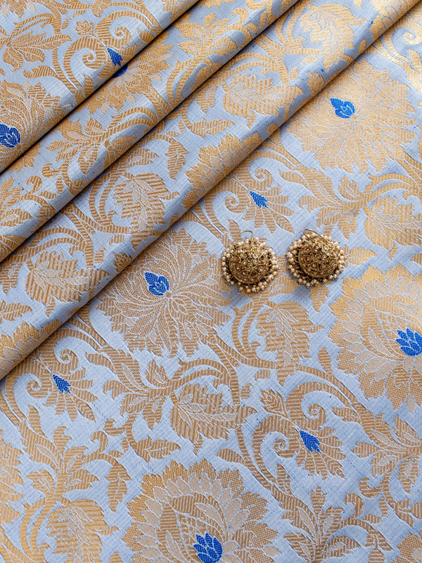 Banarasi Brocade Zari & Meena Buti Weaving Fabric-Grey