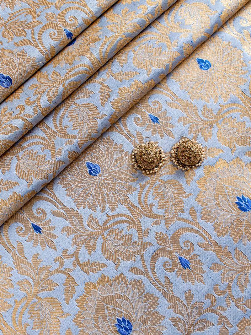 Banarasi Brocade Zari & Meena Buti Weaving Fabric-Grey
