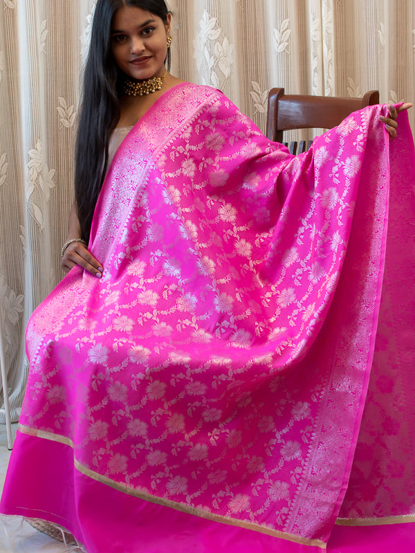 Banarasi Art Silk Silver Zari Dupatta-Pink