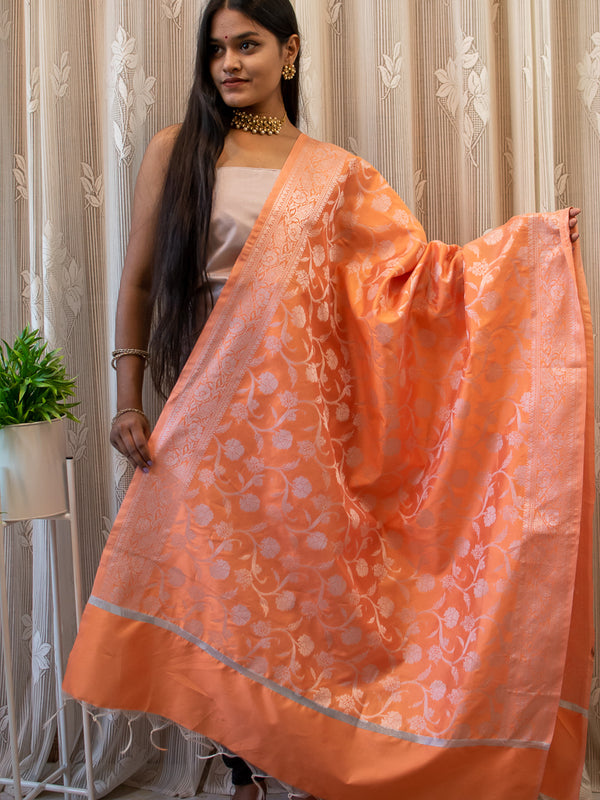 Banarasi Art Silk Silver Zari Dupatta-Orange