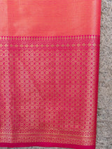 Banarasi Kora Saree With Silver Zari Buti Weaving & Contrast Skirt Border-Yellow