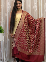Banarasi Art Silk Floral Jaal Zari Dupatta-Deep Red