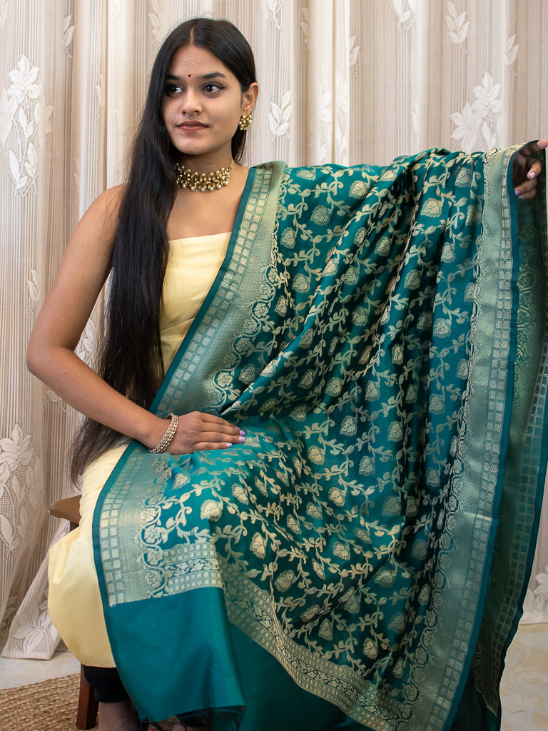 Banarasi Art Silk Floral Jaal Zari Dupatta-Teal