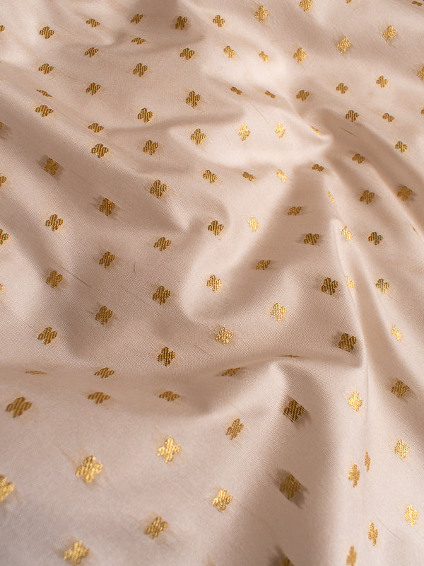 Banarasi Soft Art Silk Zari Polka Dots Zari Buti Weaving Fabric-White