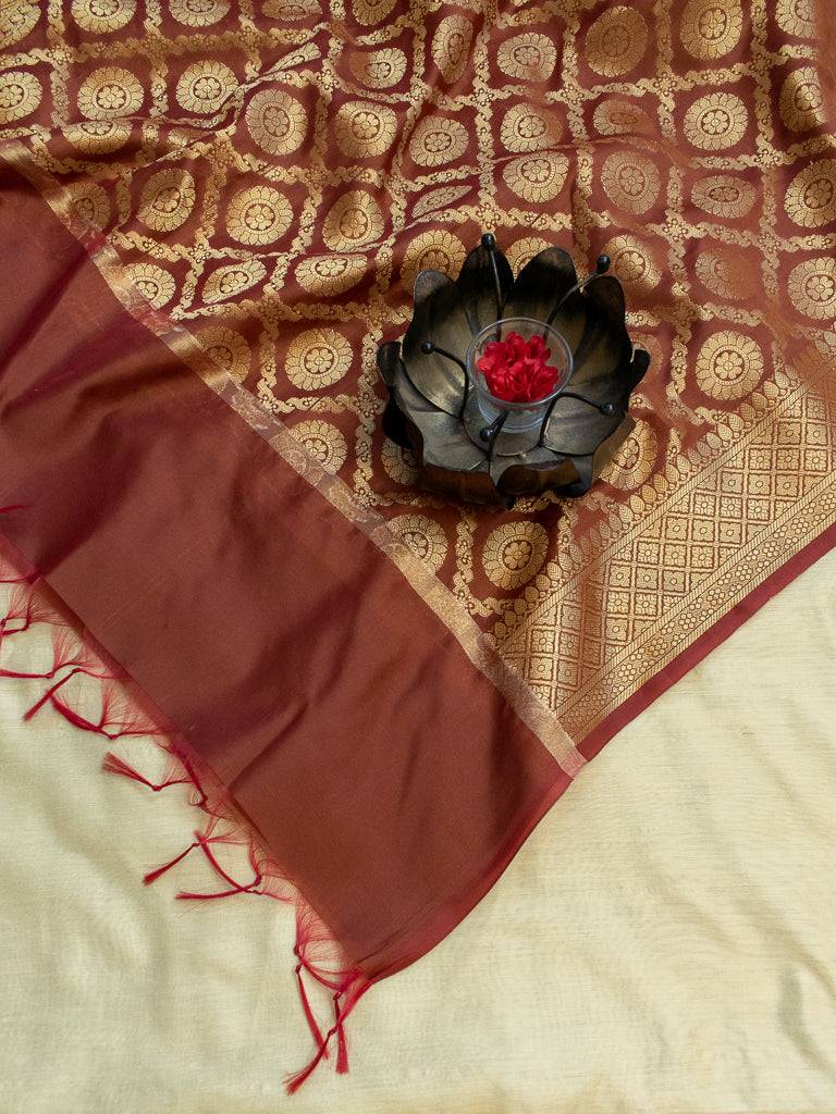 Banarasi Art Silk Jaal Zari Dupatta-Maroon