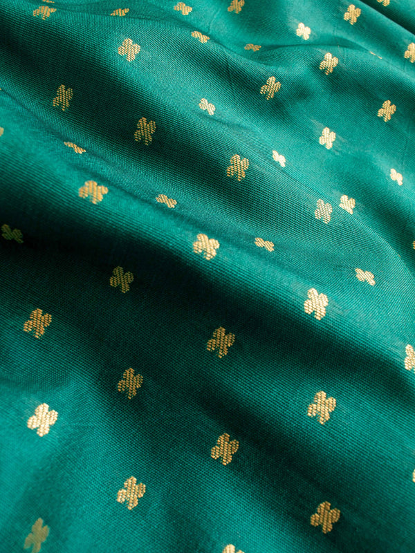 Banarasi Art Silk Zari Small Buti Weaving Fabric-Teal Green