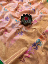 Banarasi Organza Saree With Zari & Resham Floral Weaving-Peach