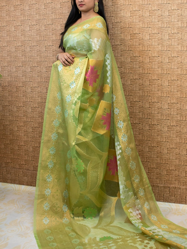 Banarasi Soft Tissue Saree With Zari & Resham  Weaving-Light Green