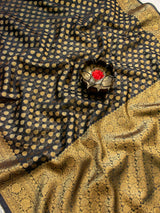 Banarasi Soft Cotton Silk Saree Antique Zari Weaving-Black