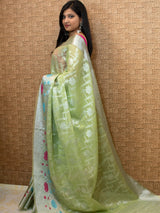 Banarasi Pure Tissue Saree With Zari &mResham Weaving-Green
