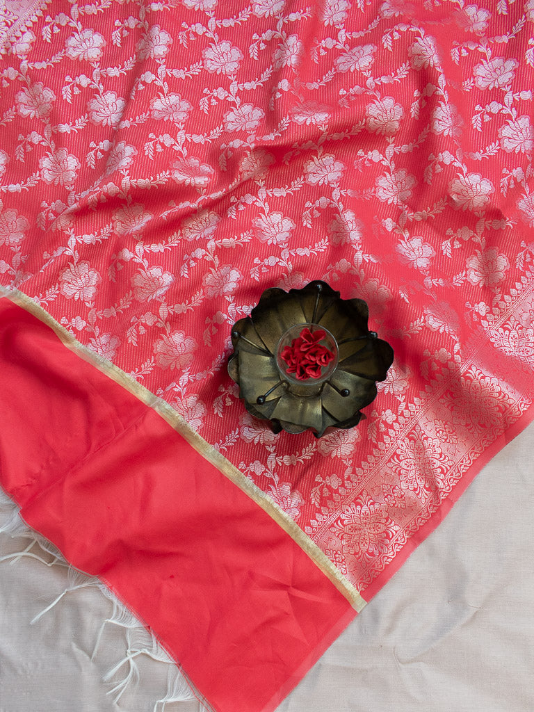 Banarasi Art Silk Silver Zari Dupatta-Red