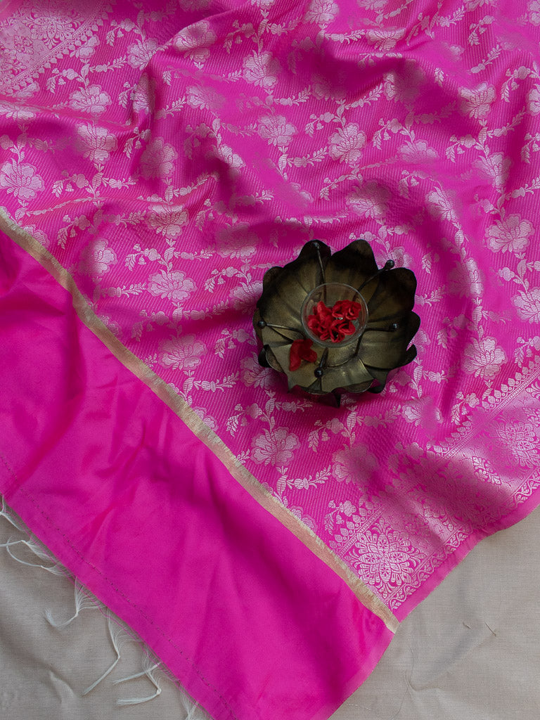 Banarasi Art Silk Silver Zari Dupatta-Pink