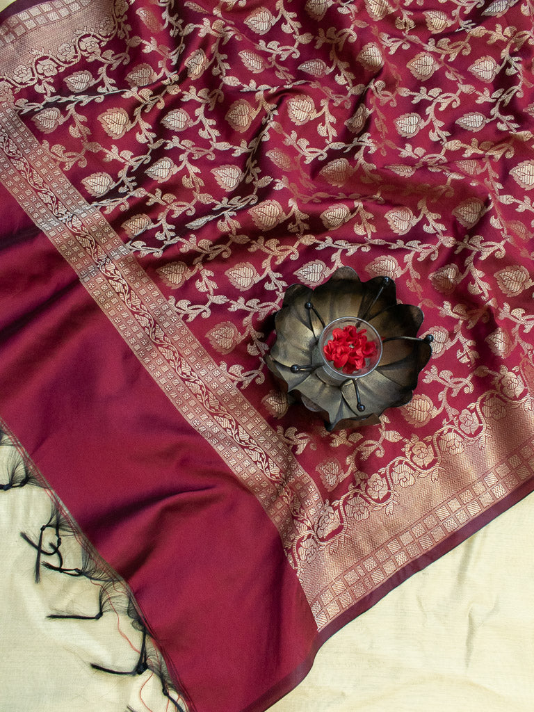 Banarasi Art Silk Floral Jaal Zari Dupatta-Deep Red