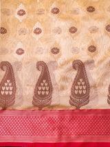 Banarasi Soft Cotton Resham Buti Weaving Saree With Contrast Border-Cream