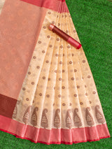 Banarasi Soft Cotton Resham Buti Weaving Saree With Contrast Border-Cream