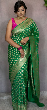 Banarasi Art Katan Silk Saree With Buti Weaving-Green