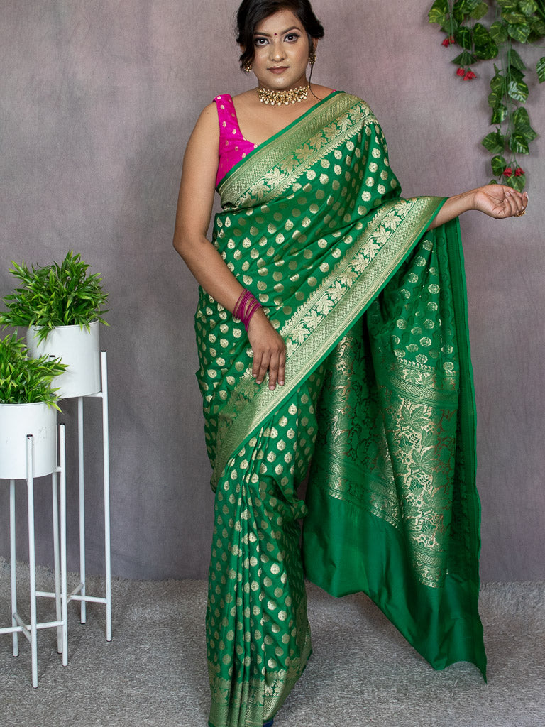 Banarasi Art Katan Silk Saree With Buti Weaving-Green