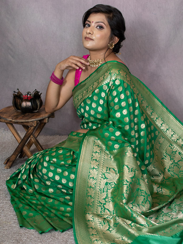 Banarasi Art Katan Silk Saree With Buti Weaving-Green
