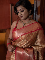 Banarasi Tissue Antique Zari & Resham Weaving Saree With Contrast Skirt Border