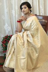 Banarasi Art Katan Silk Saree With Buti Weaving-Ivory White