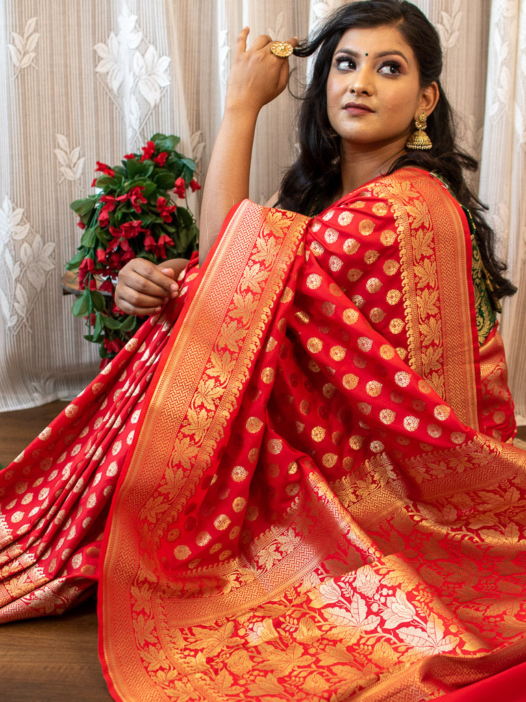 Banarasi Art Katan Silk Saree With Buti Weaving-Red