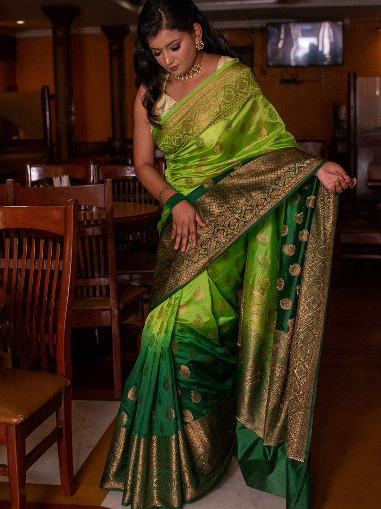 Banarasi Dual Share Semi Dupion Silk Saree With Antique Zari Weaving-Green