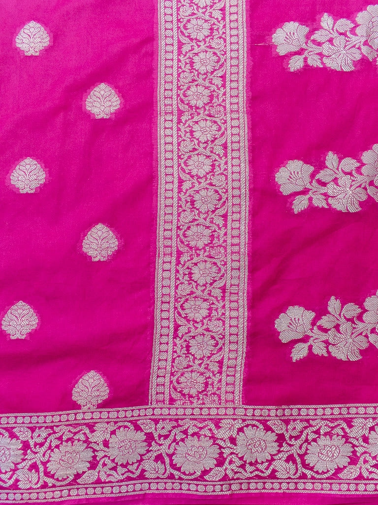 Banarasi  Dual Shade Semi Chiffon Saree Silver  Zari Buti Weaving-Pink