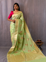 Banarasi Art Katan Silk Saree With Meena Buta Weaving-Pastel Green