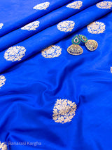 Banarasi Pure Katan Silk Zari Kadhua Tree Buta Weaving Fabric-Royal Blue