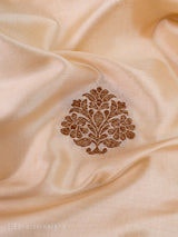 Banarasi Pure Katan Silk Antique Zari Kadhua Buta Weaving Fabric-Cream