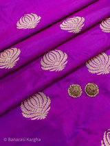 Banarasi Pure Katan Silk Antique Zari Kadhua Buta Weaving Fabric-Purple