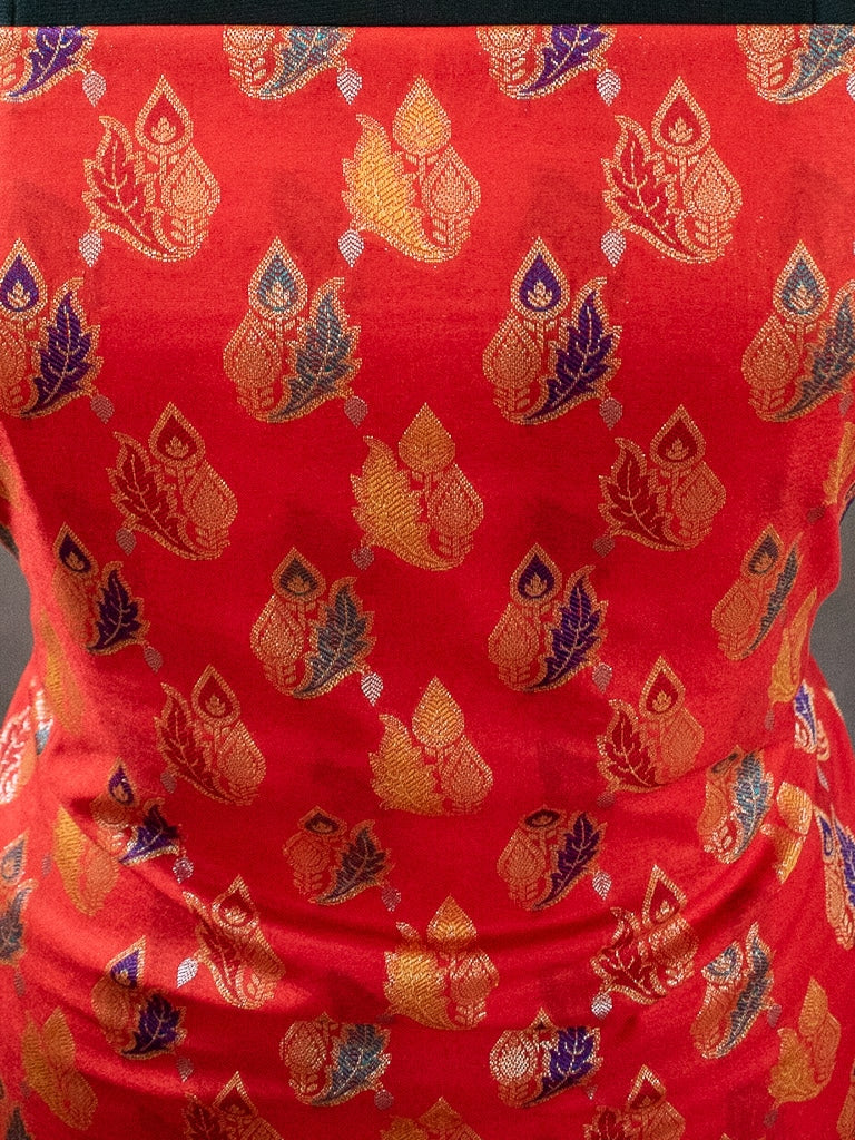 Banarasi Semi Georgette Salwar Kameez Fabric With Plain Chiffon Dupatta-Bright Red