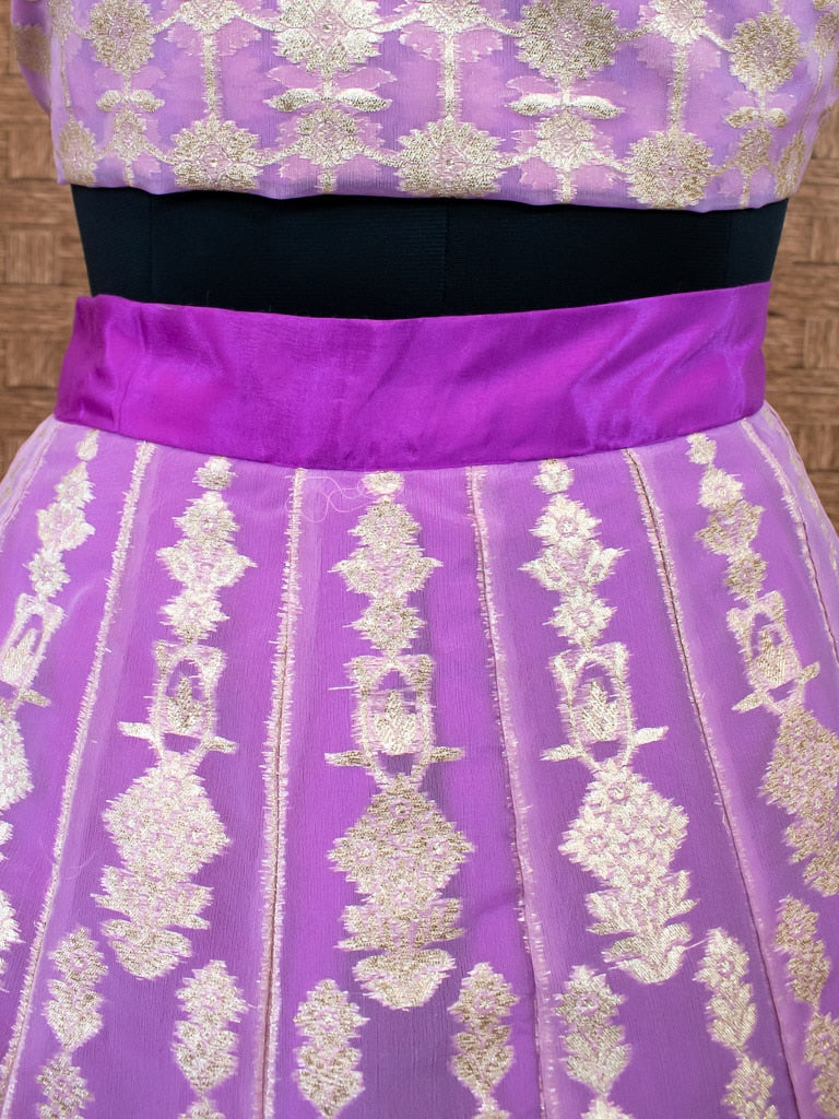 Banarasi Unstitched Lehenga & Blouse Fabric With Dupatta-Lavender