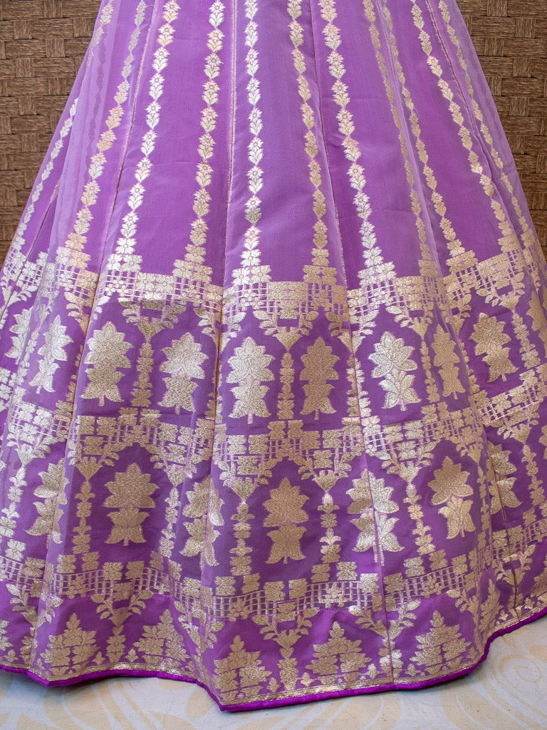 Banarasi Unstitched Lehenga & Blouse Fabric With Dupatta-Lavender