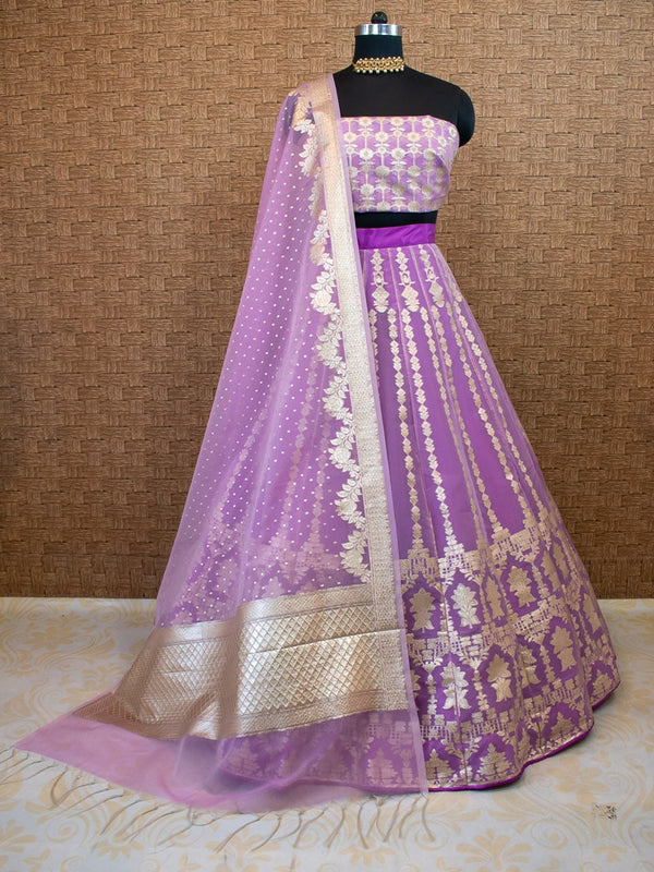 Party Wear Banarasi Silk Lehenga With Unstitched Choli – Cygnus Fashion