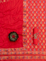 Banarasi Semi Georgette Salwar Kameez Fabric With Plain Chiffon Dupatta-Bright Red