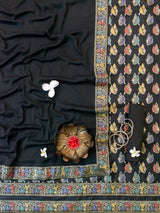 Banarasi Semi Georgette Salwar Kameez Fabric With Plain Chiffon Dupatta-Black